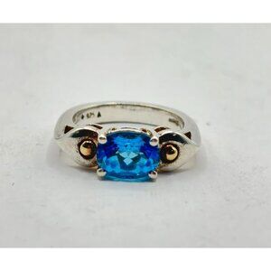 Lorenzo Blue Topaz Ring 18K Gold & Sterling Silver Size 7.5